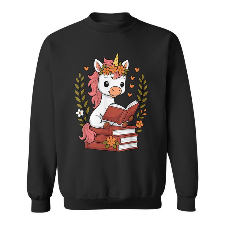 Unicorn Reading Book Graphic Unicorn With Book Floral Sweatshirt