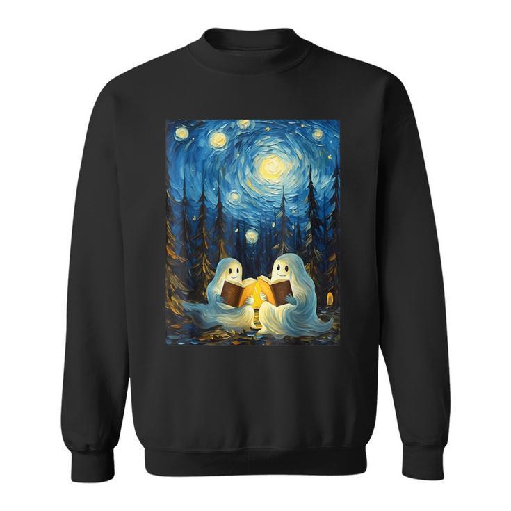 Van Gogh Starry Night Ghost Book Reading Camping Halloween Sweatshirt