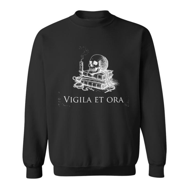 Vigila Et Ora Skull On Books Latin Sweatshirt