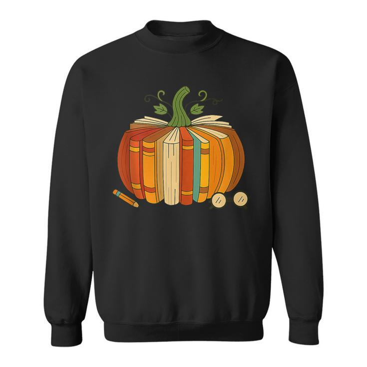 Vintage Book Pumpkin Autumn Fall Librarians Bookworm Teacher Sweatshirt