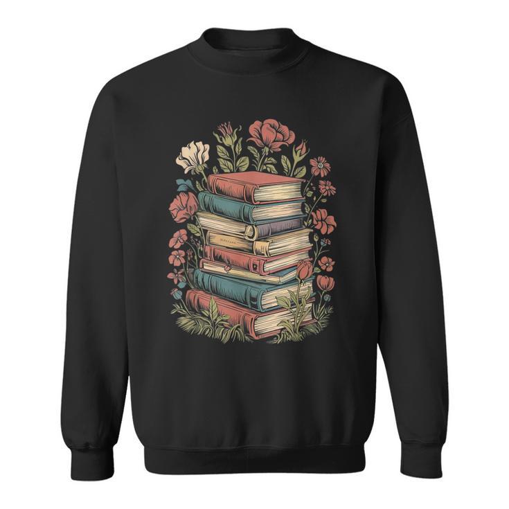 Vintage Books And Flowers Botanical Reading Illustration Sweatshirt