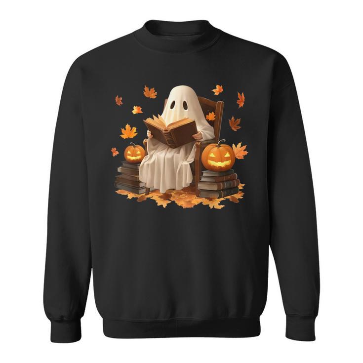 Vintage Ghost Reading Book Pumpkin Halloween Books Lover Sweatshirt