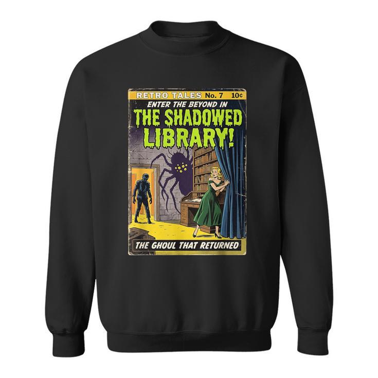 Vintage Horror Comic Book Cover Shadowed Library Zombie Sweatshirt