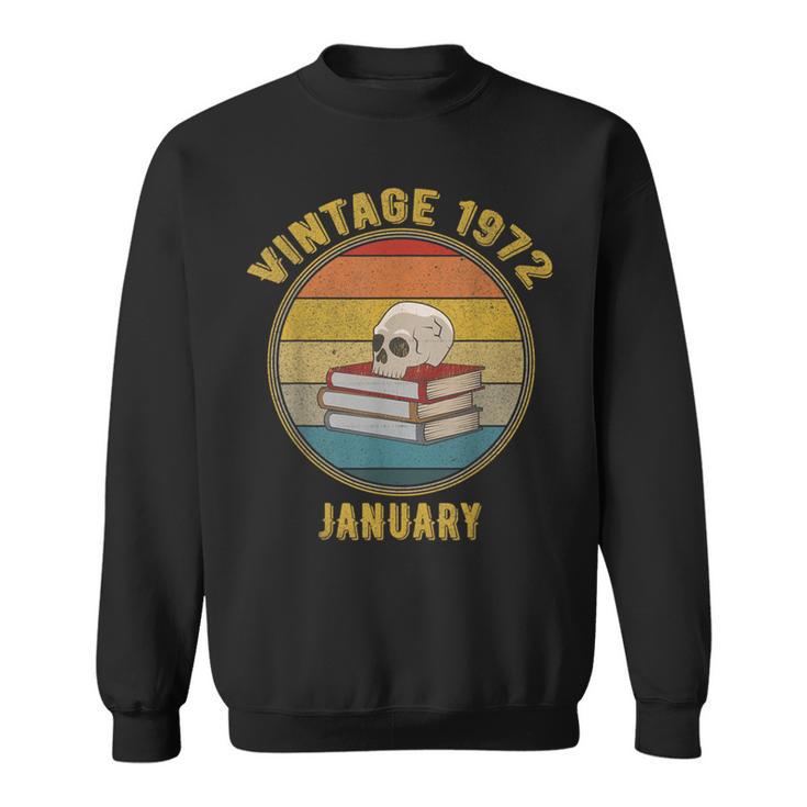 Vintage January 1972 Dark Academia Skull On Books Distressed Sweatshirt