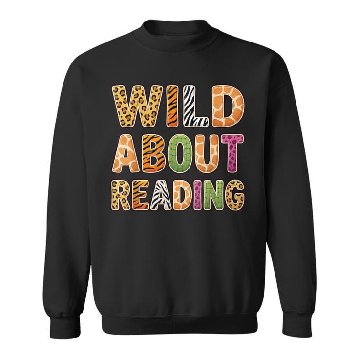 Wild About Reading Book Animal Book Lover Teacher Kids Sweatshirt