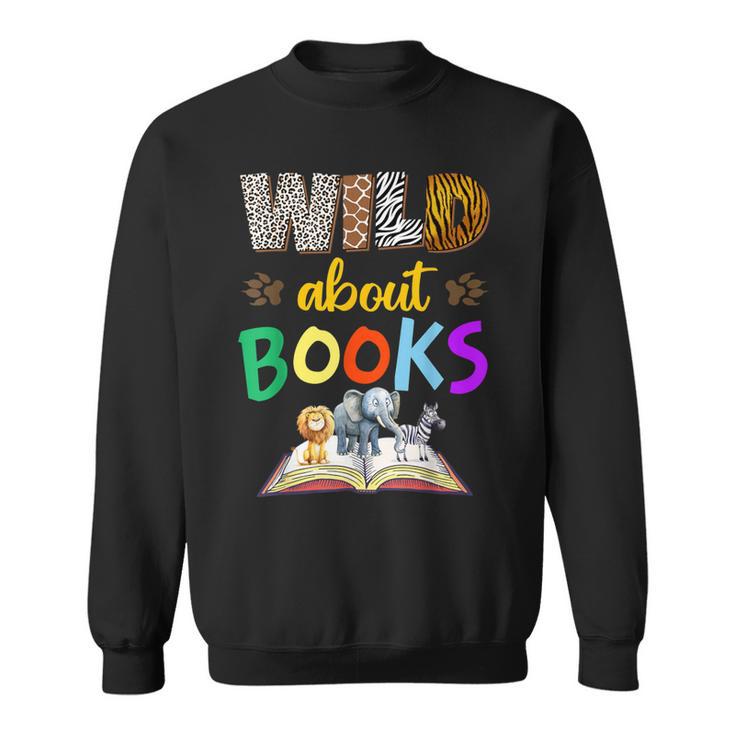 Wild About Reading Books Reader Bookworm Animals Book Lover Sweatshirt