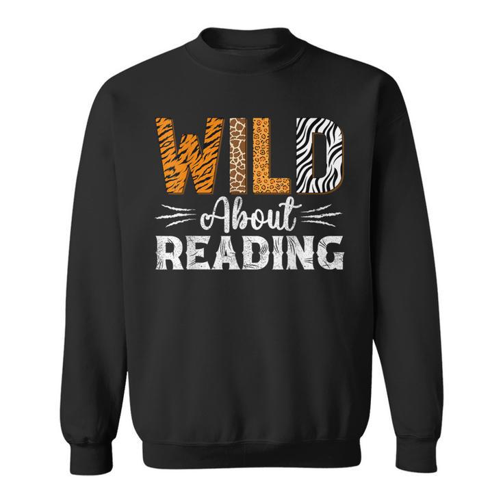 Wild About Reading Books Reader Lover Animals Leopard Zebra Sweatshirt