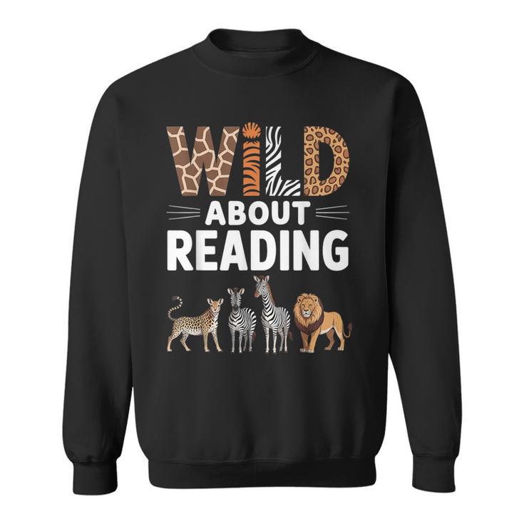 Wild About Reading Retro Animal Book Lover Librarian Teacher Sweatshirt