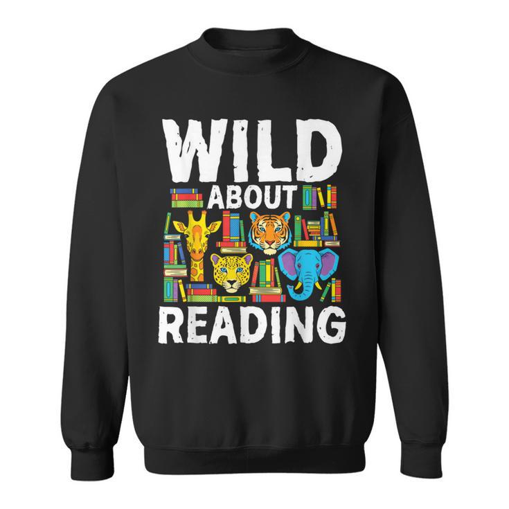 Wild About Reading Safari Animals Books Teacher Student Sweatshirt