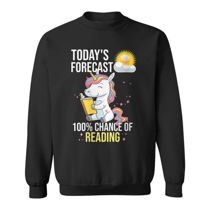 Women's 100 Chance Of Reading  Book Lover Unicorn Sweatshirt