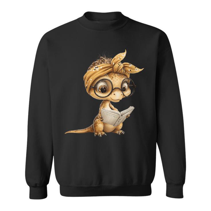 Women's Baby Lizard Small Book Reading Reptile Graphic Portrait Sweatshirt Women's Baby Lizard Small Book Reading Reptile Graphic Portrait Sweatshirt