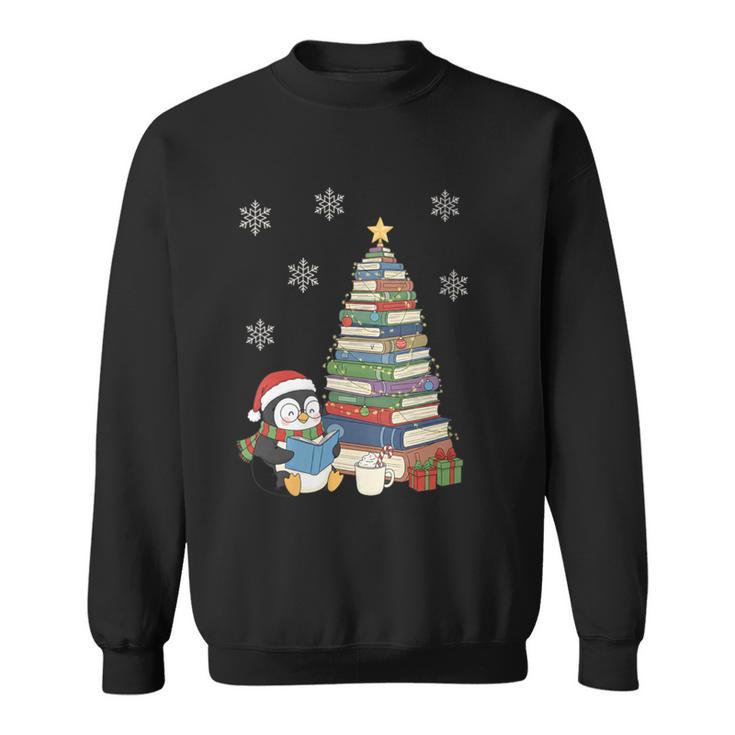 Women's Book Lovers Christmas Tree Reading Penguin Holiday Bookworm Sweatshirt