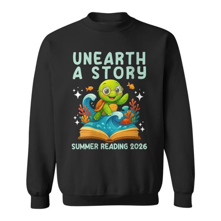 Women's Book Sea Turtle Summer Reading 2026 Unearth a Story Sweatshirt