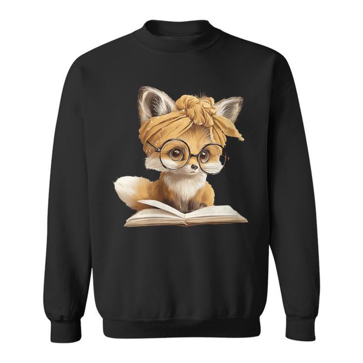 Women's Cute Fox Reading Book Lover Animal Graphic Baby Portrait Sweatshirt Women's Cute Fox Reading Book Lover Animal Graphic Baby Portrait Sweatshirt