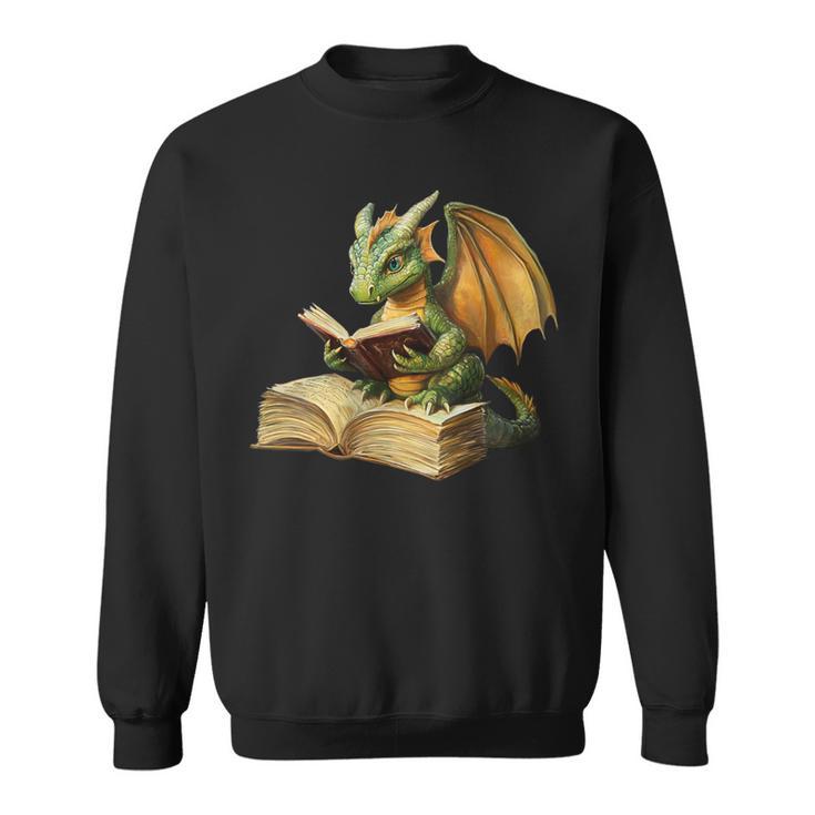 Women's Dragon Bookworm Reading Book Graphic Sweatshirt