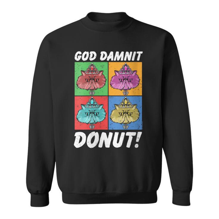 Women's Dungeon Crawler Carl God Damnit Donut Cat Pop Art Book Sweatshirt Women's Dungeon Crawler Carl God Damnit Donut Cat Pop Art Book Sweatshirt