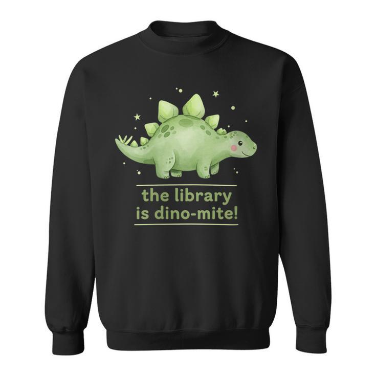 Women's The Library Is Dino-Mite Stegosaurus Reading Kids Book Sweatshirt