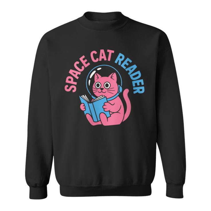 Women's Space CAT Reader Pink Helmet Blue Book Nerd Galaxy Kitty Sweatshirt