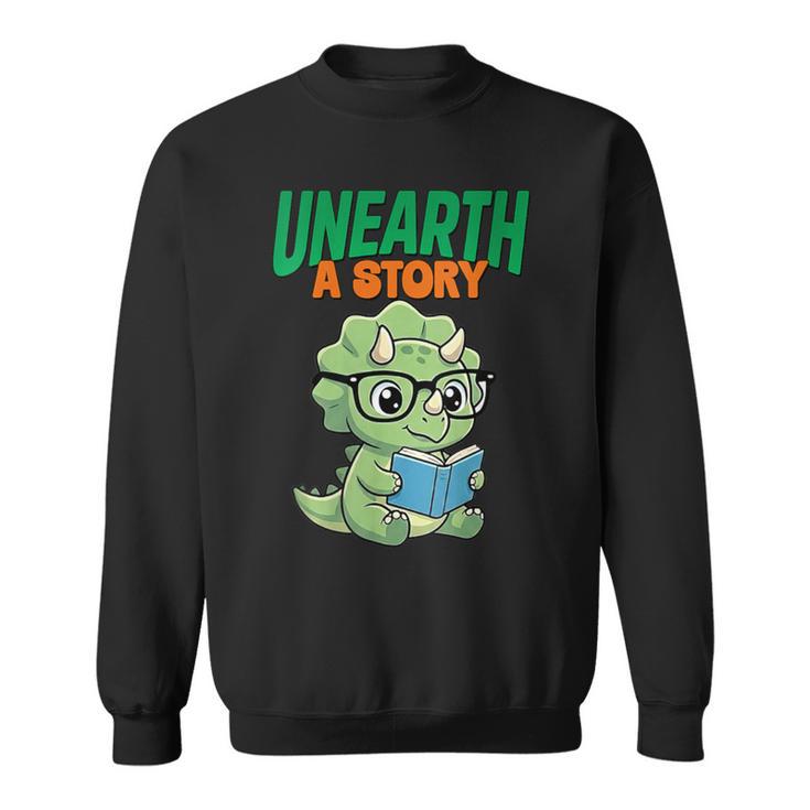 Women's Unearth a Story Summer Reading 2026 Triceratops Dino Book Sweatshirt