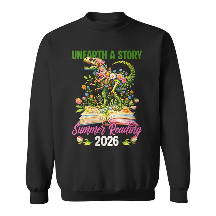 Women's Unearth A Story T Rex Reading Book Floral Summer Reading Sweatshirt