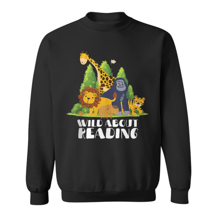 Zoo Animals Wild About Reading Books Reader Lover Librarian Sweatshirt
