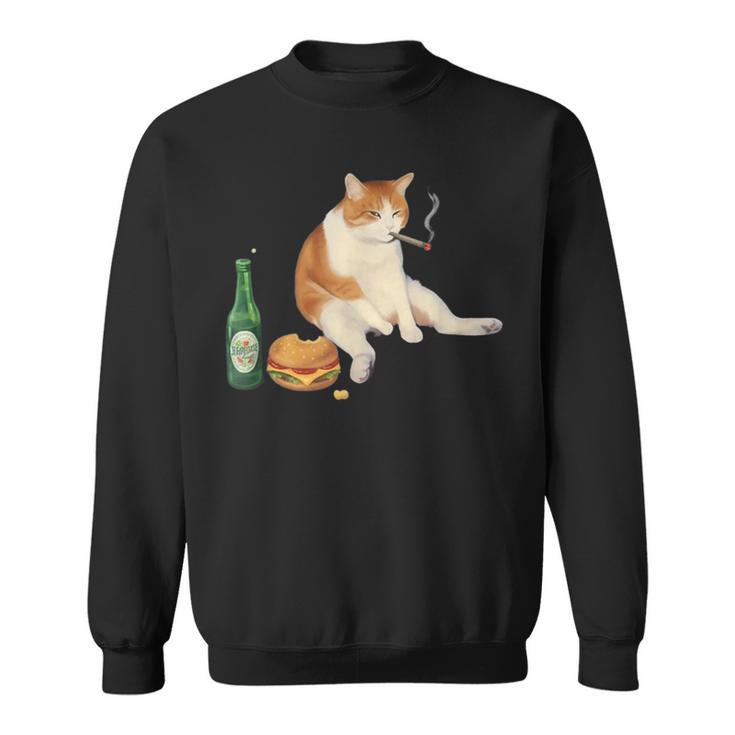 おもしろ猫 喫煙 ジョイント ビール タバコ キティ Gen Z ミーム スウェットシャツ