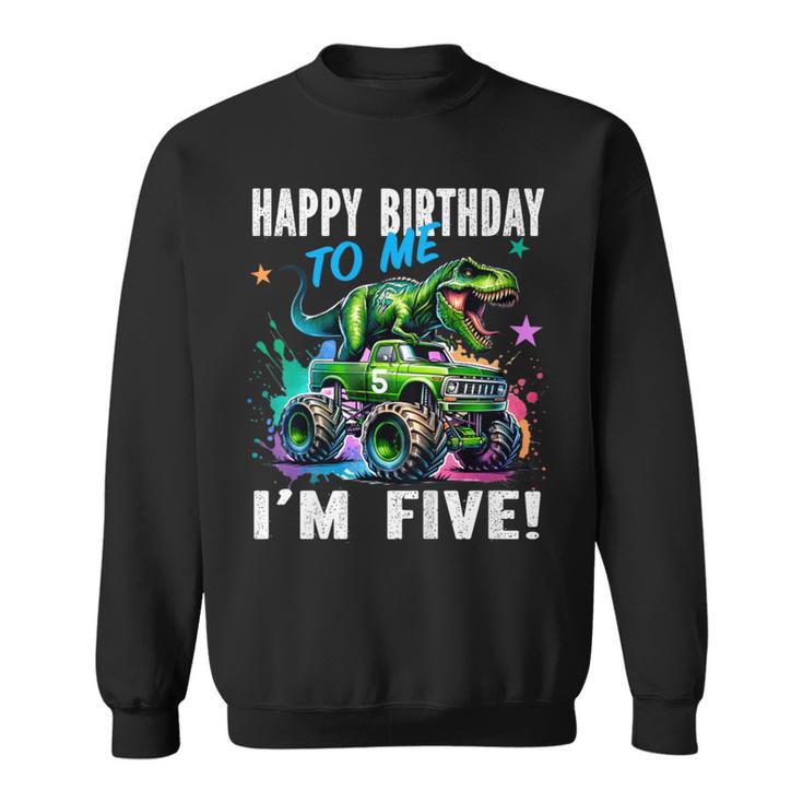 キッズ ハッピーモンスタートラックがテーマの5歳の誕生日 5歳 男の子 5歳 スウェットシャツ