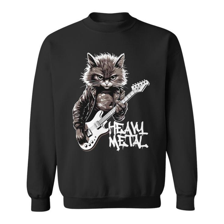 ギターを弾く猫 ヘヴィメタル ロックキャット おもしろギタリスト 長袖tシャツ スウェットシャツ