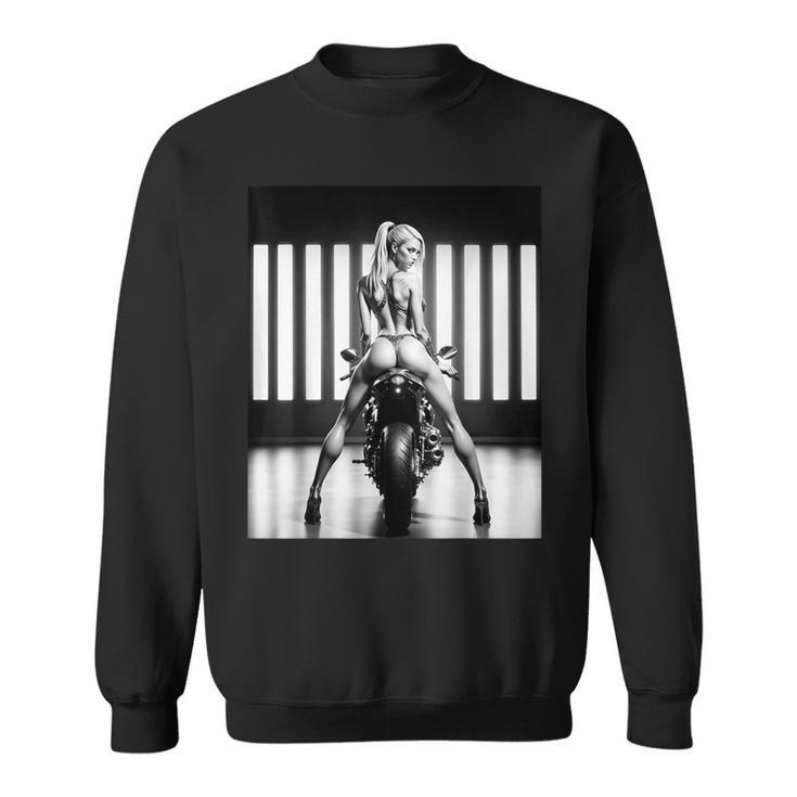 セクシーガールグラフィックtシャツ セクシーブロンドブーティモデルバイカーベイブ スウェットシャツ