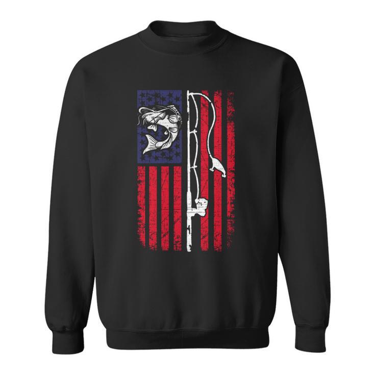 ナマズ アメリカ国旗 キャットフィッシング 漁師 釣り 長袖tシャツ スウェットシャツ