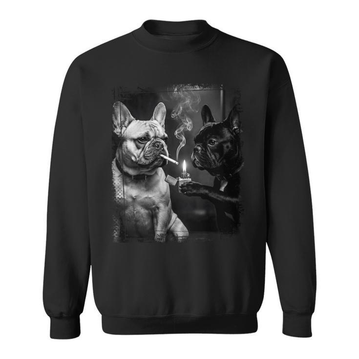 フレンチブルドッグ 喫煙犬 ライター モノクロアート 長袖tシャツ スウェットシャツ