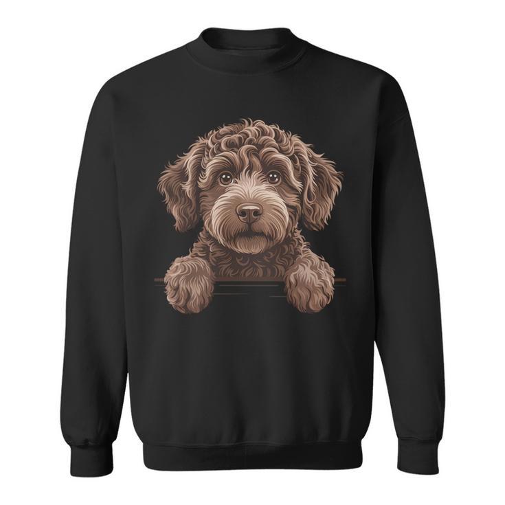 ブラウン ラブラドゥードル かわいい 覗き見 落書き 子犬 犬 長袖tシャツ スウェットシャツ