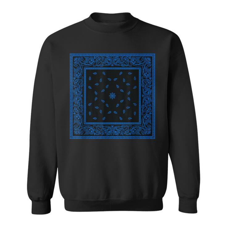 メンズ ブラックブルーバンダナプリントtシャツ ロイヤルブルーペイズリー柄 スウェットシャツ