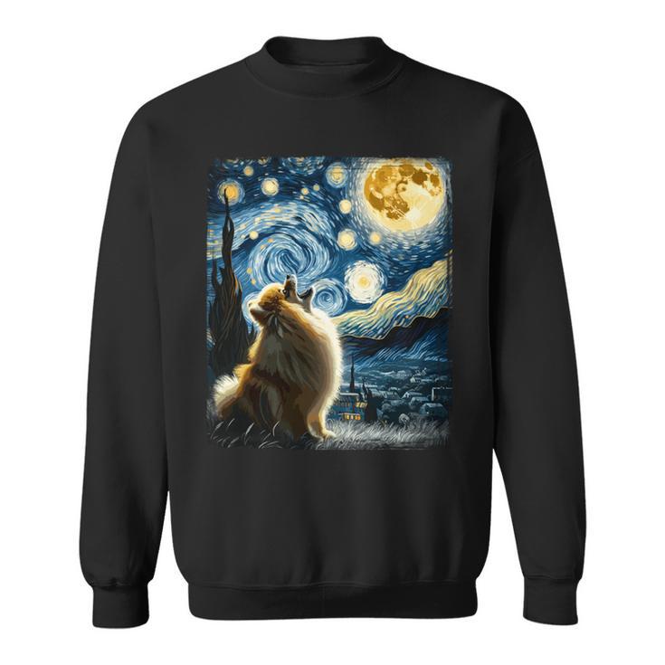 ポメラニアン 犬 イヌアート ゴッホ 星月夜 ポメラニアン 長袖tシャツ スウェットシャツ