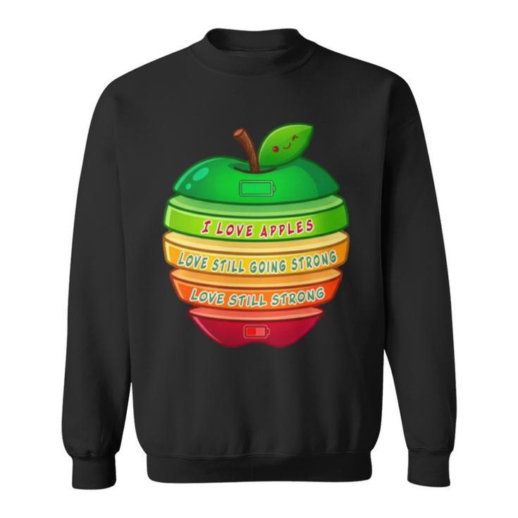 リンゴの力シリーズ リンゴのエネルギー リンゴ スライス 充電 バッテリー 残量 おもしろみ ユニーク 長袖tシャツ スウェットシャツ