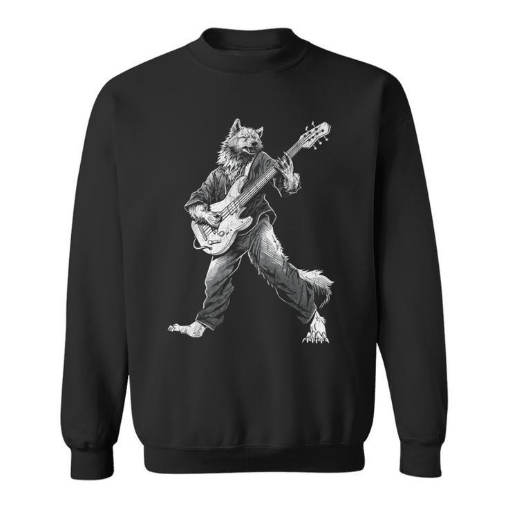 ロックンロールとギターのロッキングウルフ ヴィンテージ Rock Music スウェットシャツ