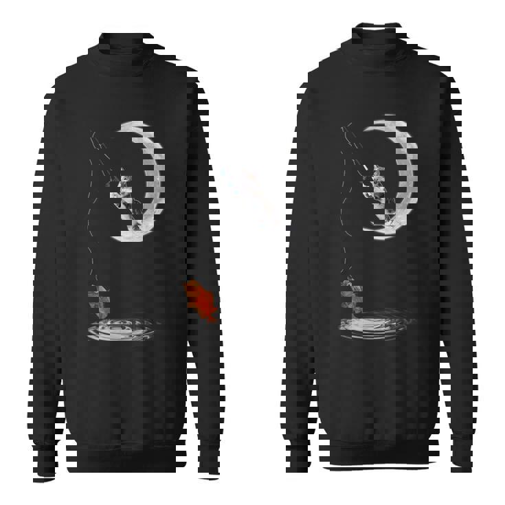 三日月で釣りをする猫 面白い猫愛好家 フィッシャー スウェットシャツ