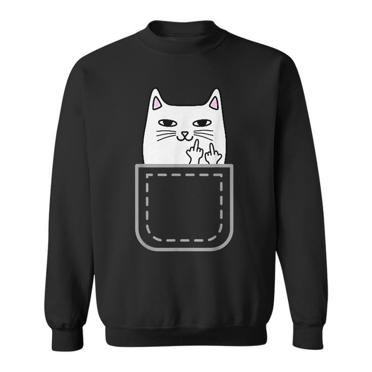 中指 猫 ポケット 面白い 漫画 猫 ホワイト プレミアム スウェットシャツ