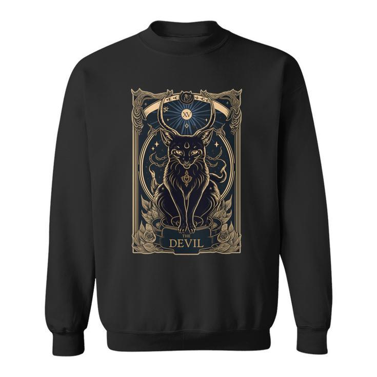 猫 タロットカード 悪魔 タロットカード 猫 長袖tシャツ スウェットシャツ