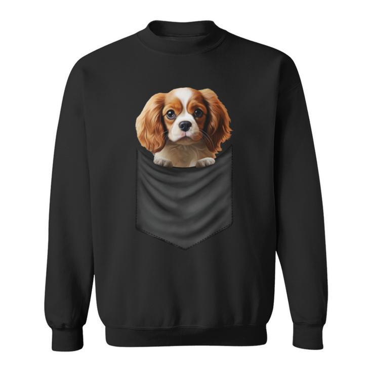 面白いtシャツ キャバリア 胸 ポケット イヌ わんこ メンズ 犬好き グッズ おもしろ 面白い 服 ネタ 長袖tシャツ スウェットシャツ