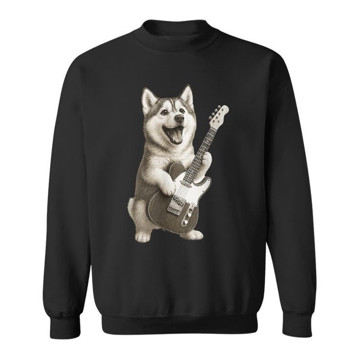 面白いtシャツ シベリアンハスキー 犬 ギター イヌ メンズ グッズ かわいい おもしろ 面白い 服 ネタ スウェットシャツ