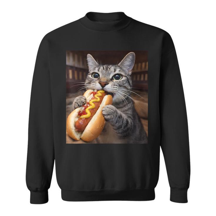 面白い猫を食べるホットドッグtシャツ リアルなタビーキャットフード ユーモア スウェットシャツ
