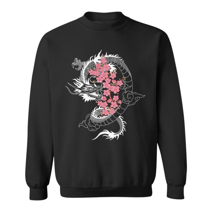 龍 日本の桜文化 長袖tシャツ スウェットシャツ