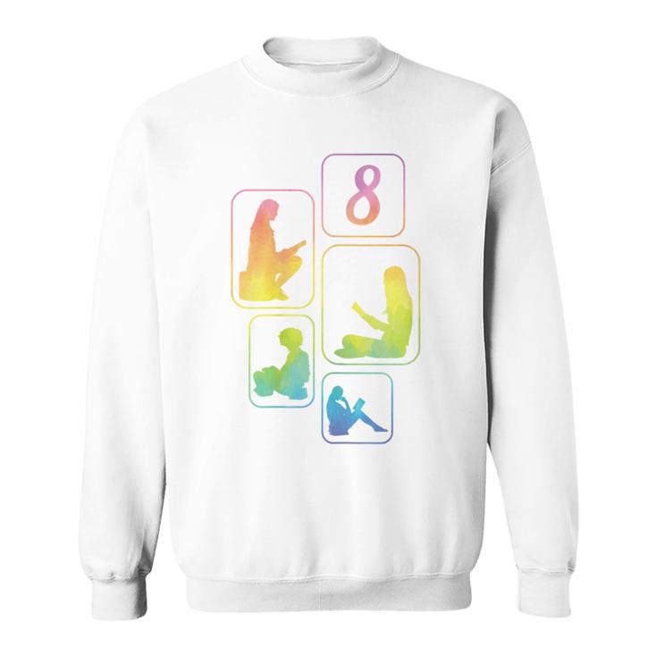 8th Birthday Book Reading Bookworm Book Lover Girls Sweatshirt
