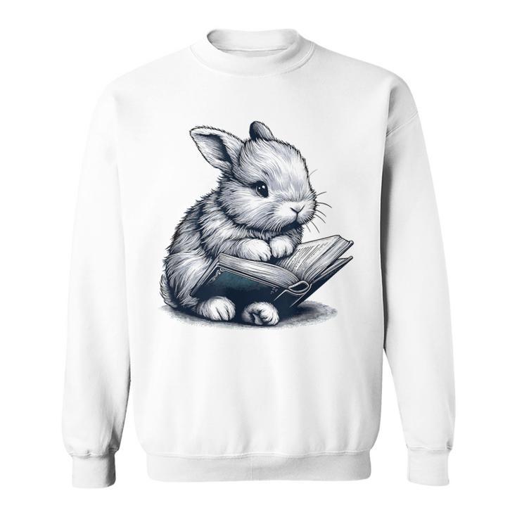 Adorable Reading Bunny Drawing For Book Lovers Philossophers Sweatshirt