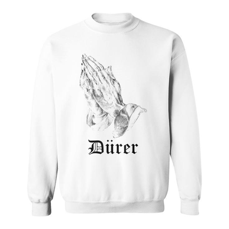 Albrecht Dürer Durer クリスチャンアート 祈りの手 ホワイト スウェットシャツ
