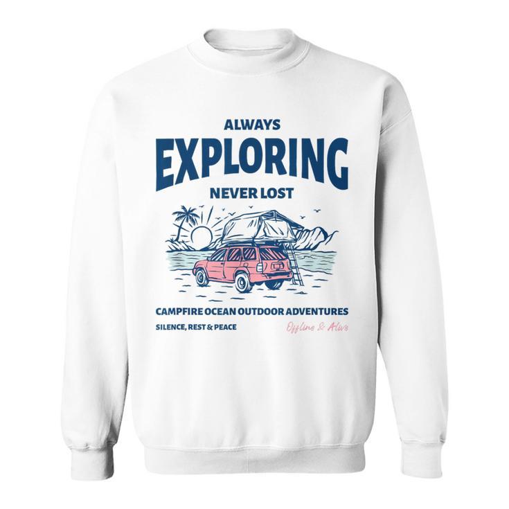 Always Exploring Campfire Ocean Outdoor ビーチライフグラフィック スウェットシャツ