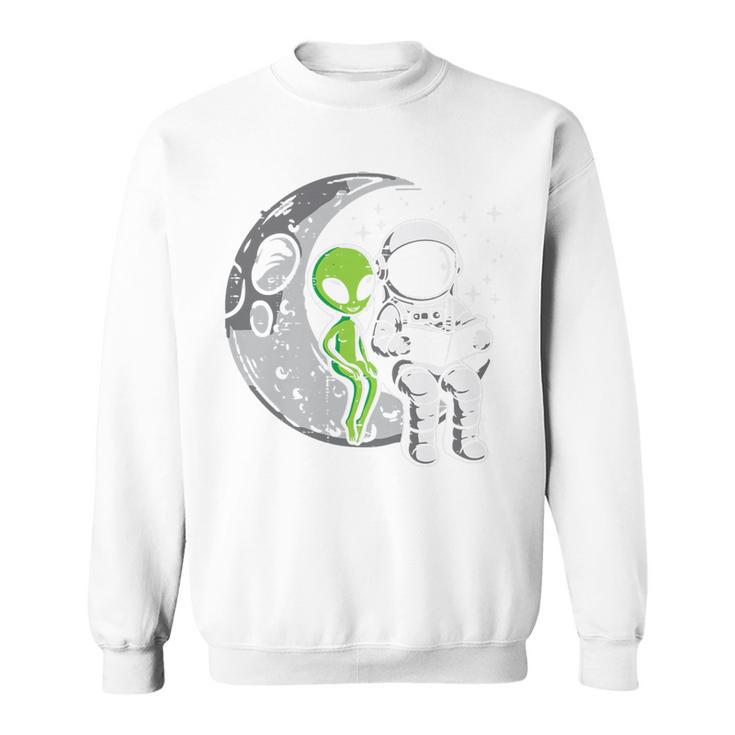 Astronaut Reading Book To Alien Moon Space Women Kids Men Premium Tri-Blend Sweatshirt