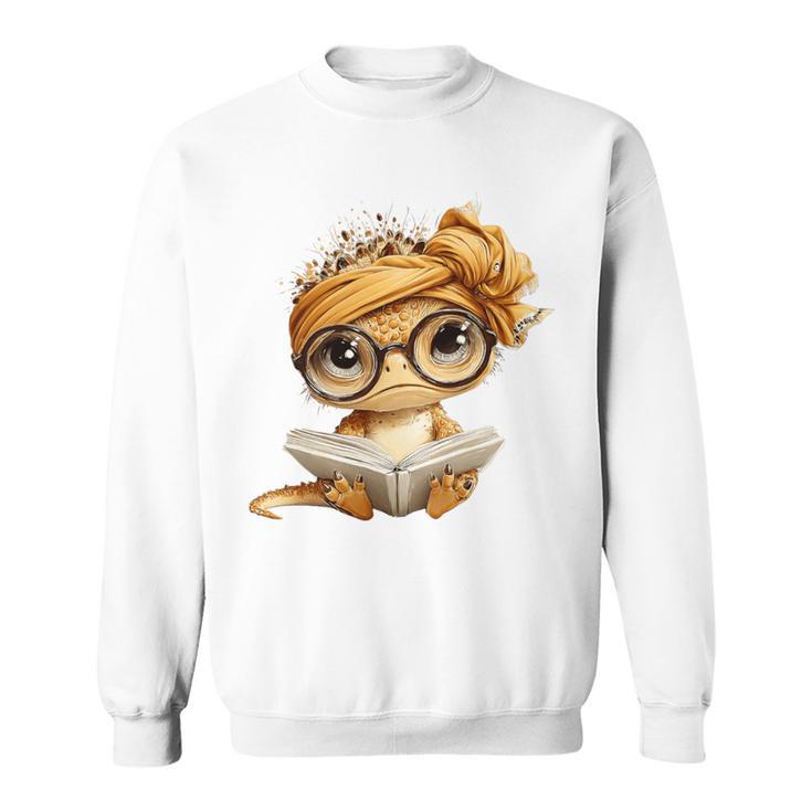 Baby Lizard Open Book Reading Reptile Graphic Portrait Round Premium Tri-Blend Sweatshirt Baby Lizard Open Book Reading Reptile Graphic Portrait Round Premium Tri-Blend Sweatshirt