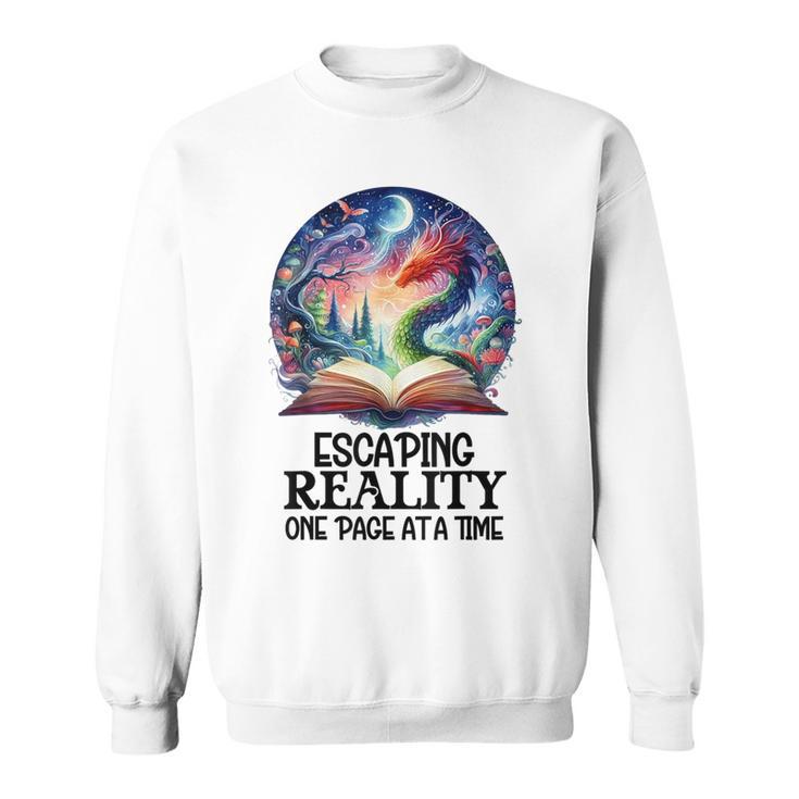 Book Dragon Reading Escaping Reality One Page Bookish Dragon Sweatshirt